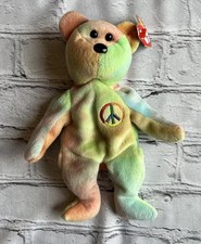 1996 Vintage Ty Beanie Baby w Tag Peace Bear Collectible Toy Bear Tie Dye Pastel