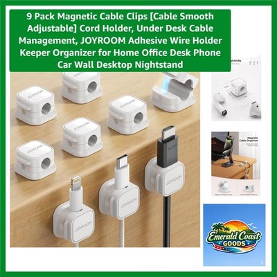Compact 9-Pack Magnetic Cord Holders - Effective Under Desk Cable Organizer