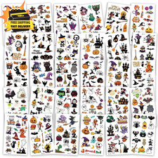 Halloween Temporary Tattoos 30 Sheets with Pumpkins, Bats, Witches, and Skelet