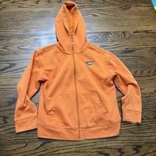 Old Navy Dino Embroidered Orange Jacket Boys Medium 8 Full Zip Hooded Pockets