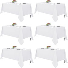6 Pack White Table Cloths 70x120 Inch 6-8 Ft Rectangle Tables Stain Wrinkle
