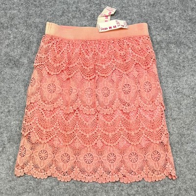 PUNKY'S PLACE Pink Crochet Tiered Mini Skirt Cottagecore Y2K Size Small