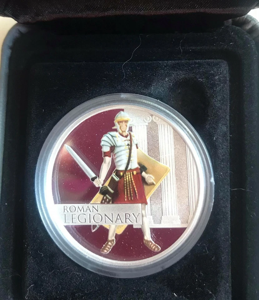 TUVALU 1 DOLLAR 2010 COIN ENAMEL ROMAN LEGIONARY SILVER PROOF IN OFFICIAL CASE - Image 2 of 3