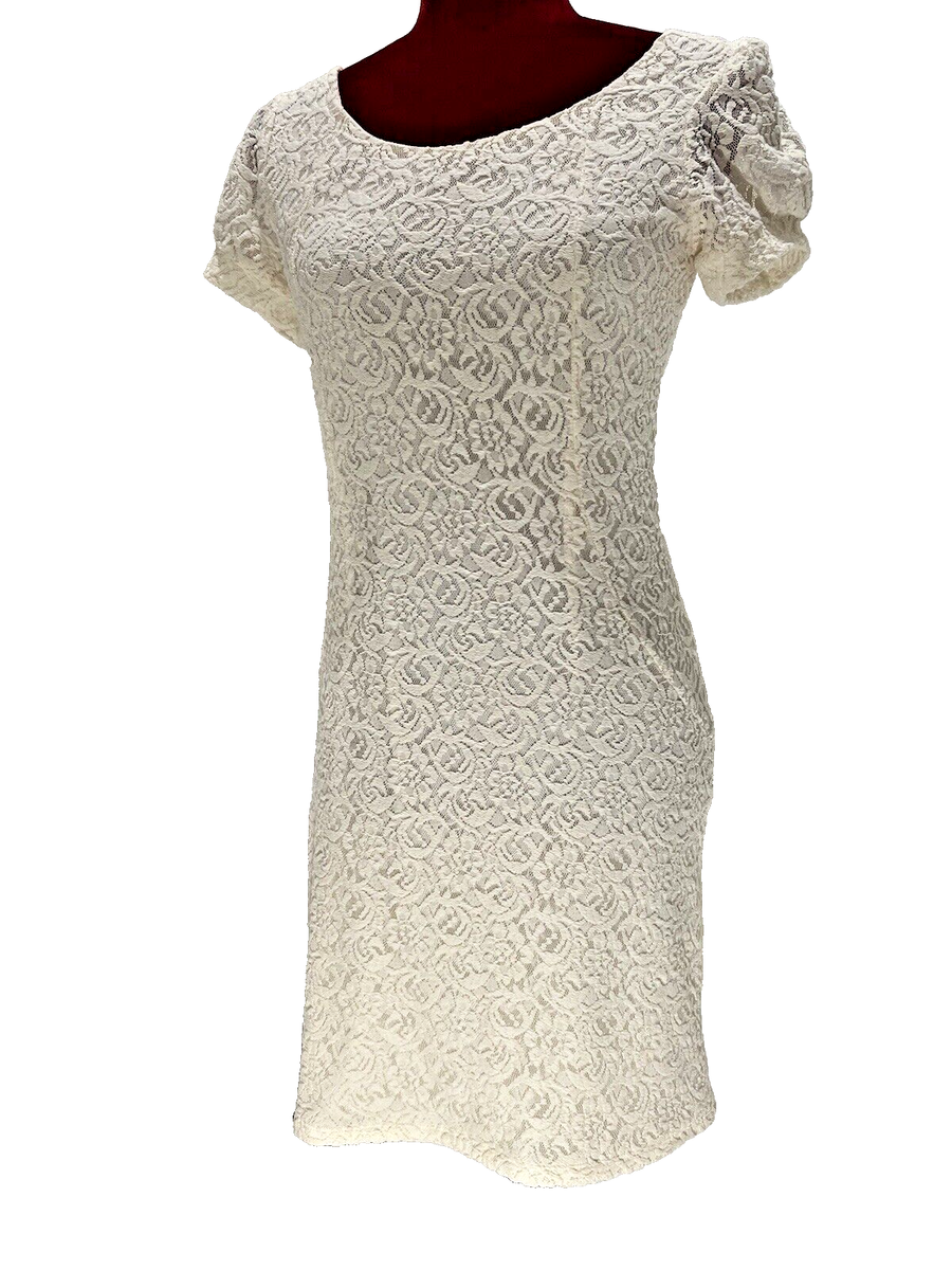 INC International Concepts Off-White/Lace Embroidered/Stretchy/Dress Size S