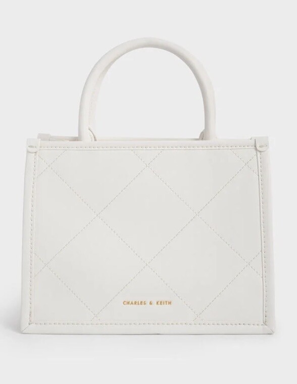 Celia Quilted Double Handle Tote Bag White-Sold out online-NWT