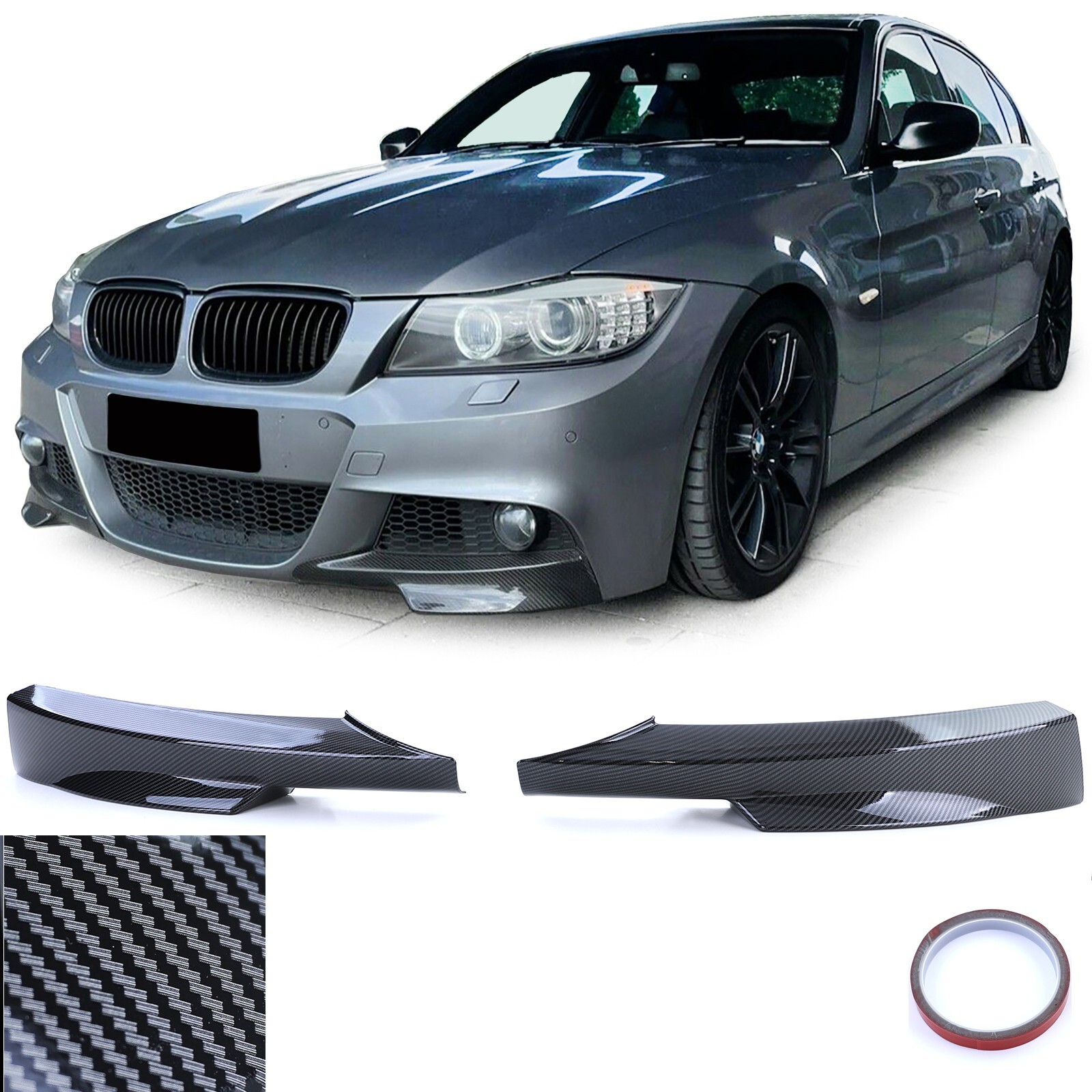 Splitter de pare-choc look carbone avec vernis brillant anti-UV pour BMW E90