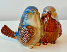 Glazed Art Pottery Ceramic or Porcelain Small Blue Bird Figurine Love Birds