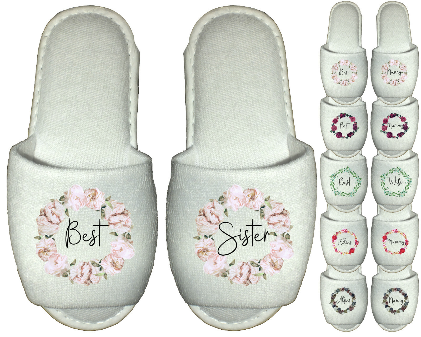 Zapatillas Best Sister Spa Personalizadas Peonías Suculentas Flores Amiga Mamá Nana