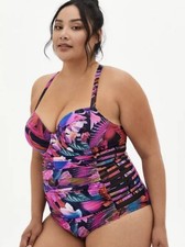 Womens Torrid Leaves Lattice Side Underwire Swim One-Piece Size 1 1X DD/DDD NWT