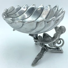 ARTHUR COURT 2004 Signed Aluminum Monkey Palm Leaf Nut Candy Dip Dish Decorative