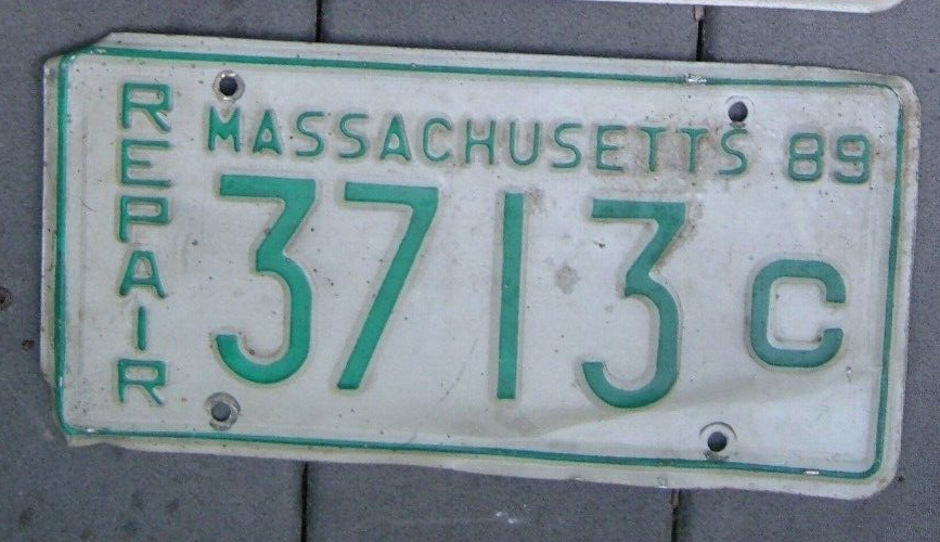 MASSACHUSETTS Vintage 1989 REPAIR license plate 3713 C eBay