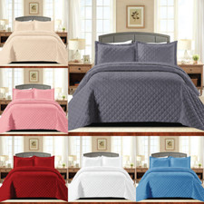 3 Piece Quilted Bedspread Bed Throw Single Double King Size Embossed Bedding Set