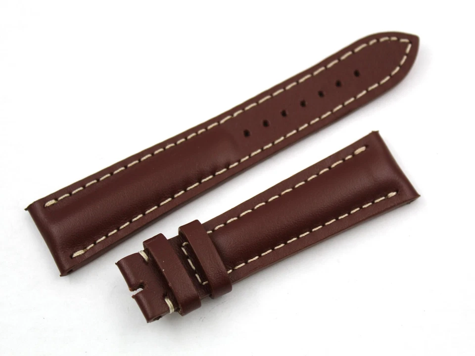Correa de reloj Breitling lisa marrón oscuro 22/18 mm hecha a mano nueva Foto 2 de 4