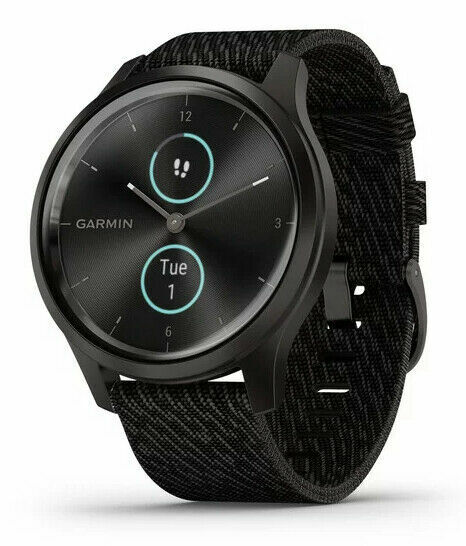 Garmin vívomove Style 42mm Graphite Aluminum Case with Black Pepper Woven  Nylon Band GPS Running Watch for sale online