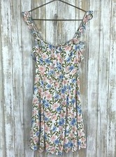 ASTR Floral Fit Flare Dress White Pink Green Dress Lace Up M Medium