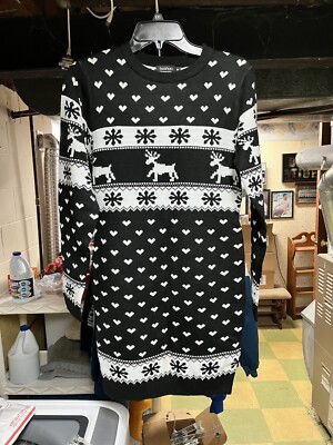 Boohoo Sweater Dress size M Black & white Christmas | eBay
