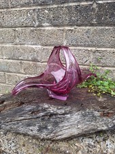 Vintage Purple Pink Muano Art Glass Baskey Ornament MCM decor Retro
