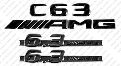 New Set Gloss Black Emblems Logos Letters for Mercedes-Benz C63 V8 6.3L AMG W204