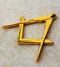 Masonic Master Mason Square  Compass Cut Out Car Auto Emblem Gold Plated DMCE20