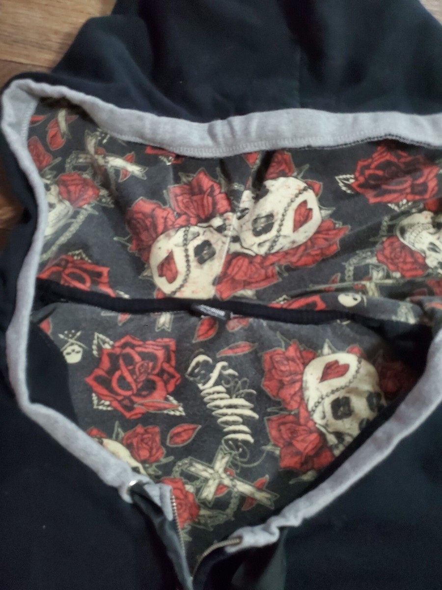 Sullen Angels Clothing Womens Skull Rose Black Zip Hoodie Size Med