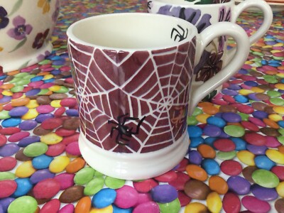 Emma Bridgewater PROBE MIDNIGHT SPIDER SPINNWEBEN COLOURWAY 1/2pt BECHER NEU ROT