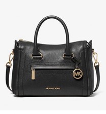 Michael Kors Carine Medium Pebbled Leather Satchel Black NWT MSRP £349