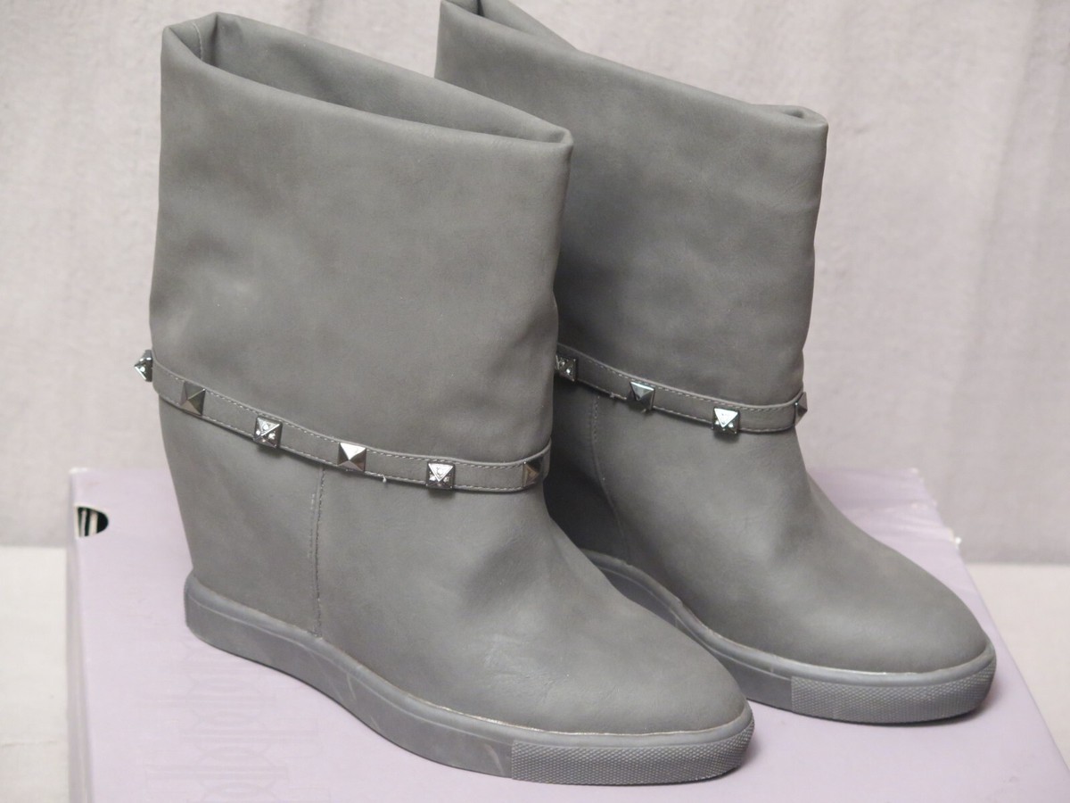 Jennifer Lopez RHEENA Studded Hidden Wedge Ankle Boots Gray or