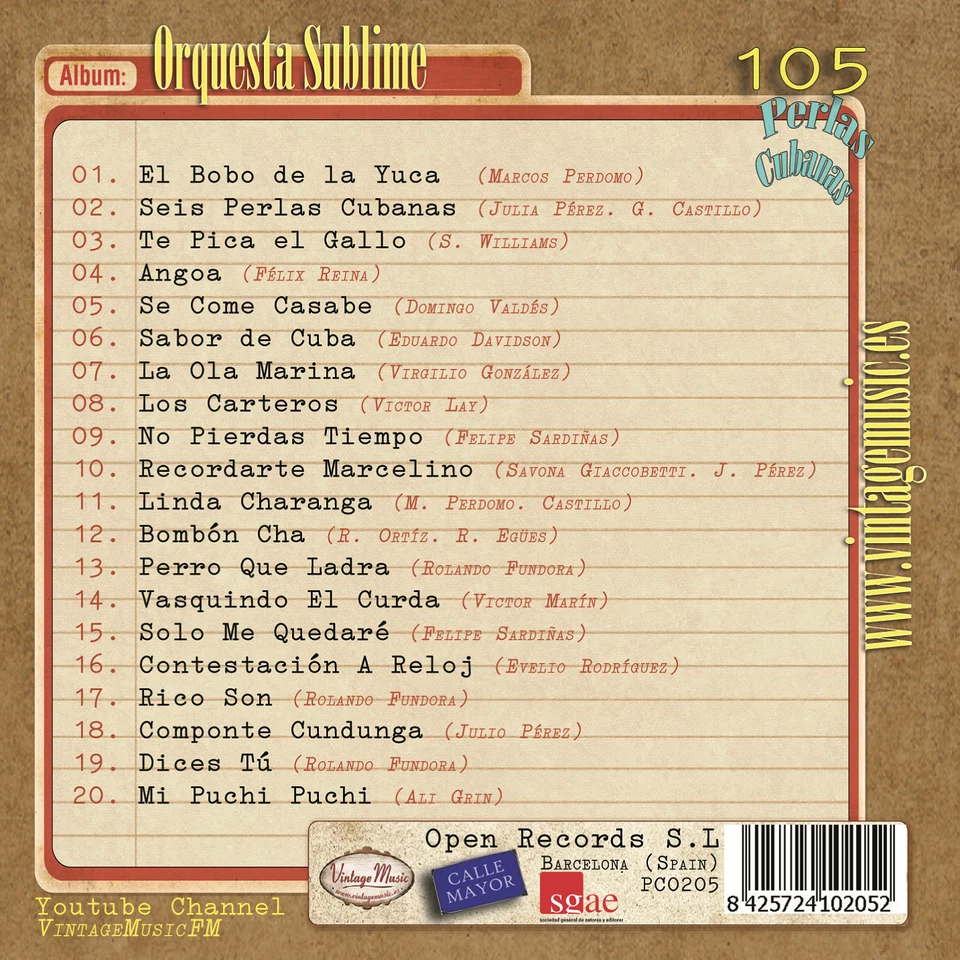 ORQUESTA SUBLIME. Perlas Cubanas CD #105/120 CUBAN Son Montuno Guaracha, - Image 2 of 3