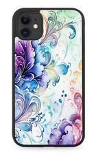 Colourful Floral Ink Style Design Rubber Phone Case Flowers Victorian Motif DQ02