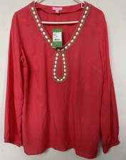 NWT LILLY PULITZER Violet Tunic Beaded Island Coral Tunic Top Size L, 218