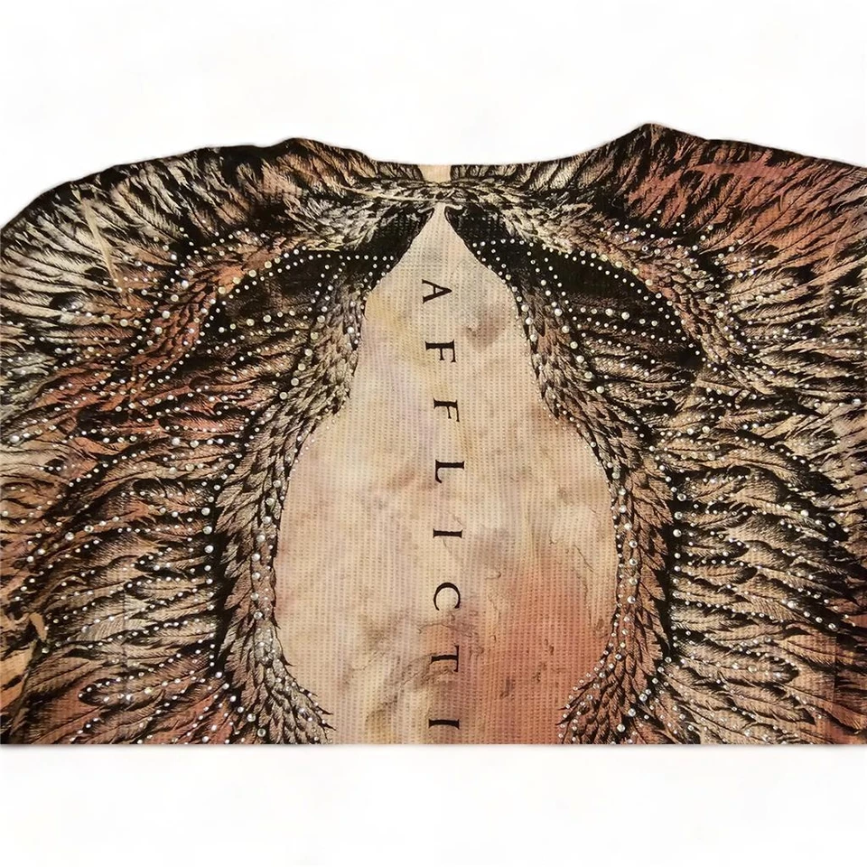 Camisa térmica feminina Affliction L/S rosa vintage asas e pedras pequena grande - Imagem 3 de 3