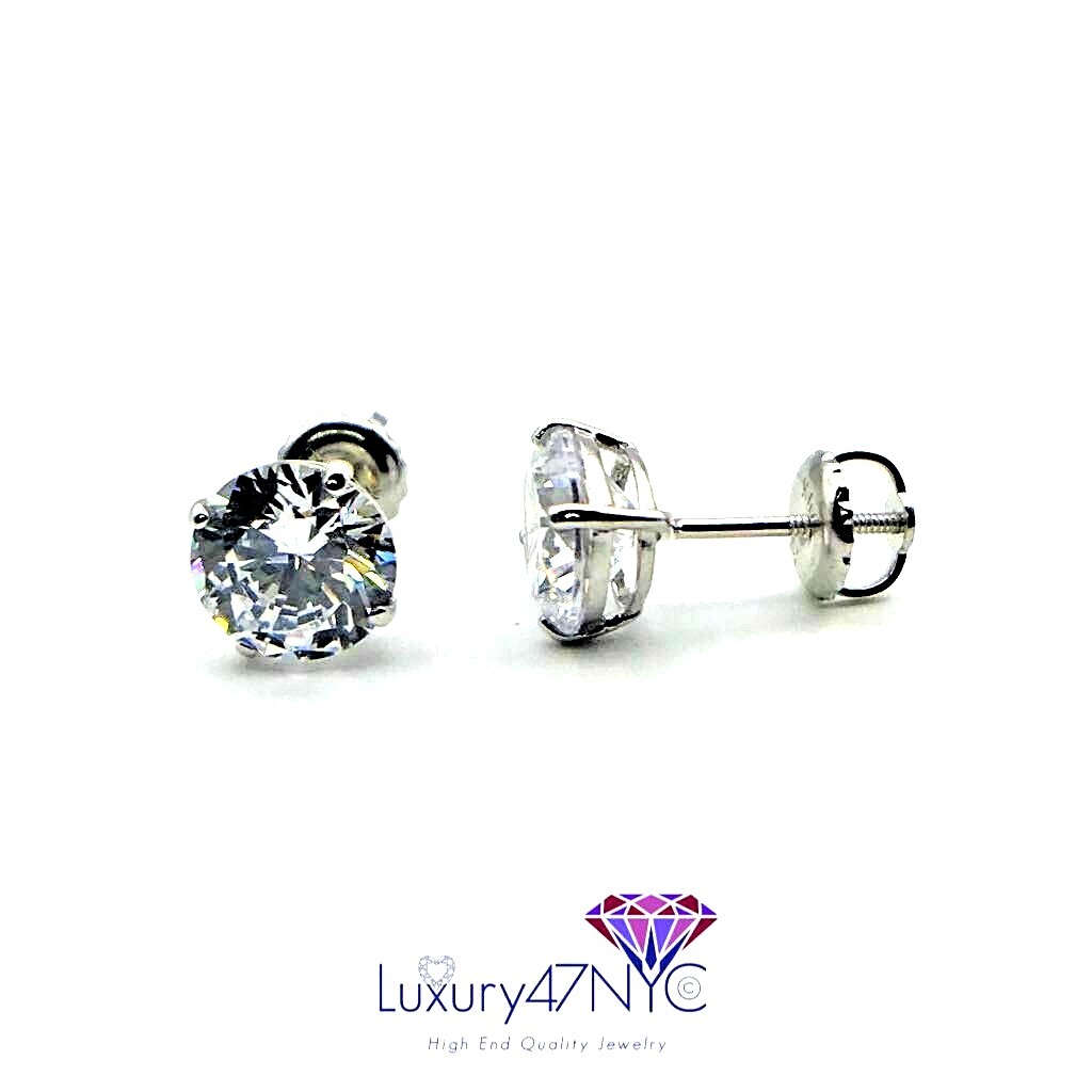 Real 14k White Gold 1 Ct Round Stud Simulated Diamond Earrings Screw