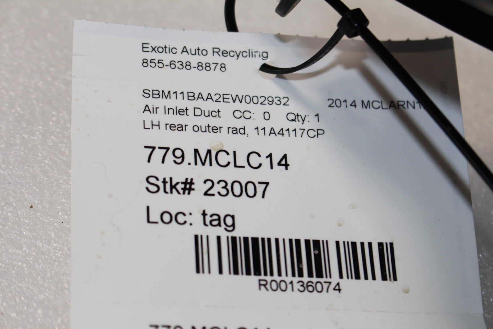 McLaren MP4-12C, LH, Left, Rear Outer Radiator Duct, Used, P/N 11A4117CP