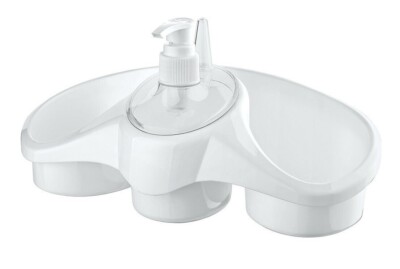 Sponge Brush Holder Refillable Liquid Soap Dispenser Pump Bath Kitchen Sink Tidy