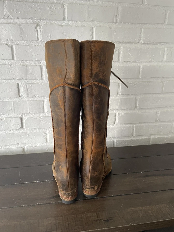 Sorel Cate The Great 皮革棕色高坡跟系带破旧蕾丝靴 8 — 第 4/4 张图片