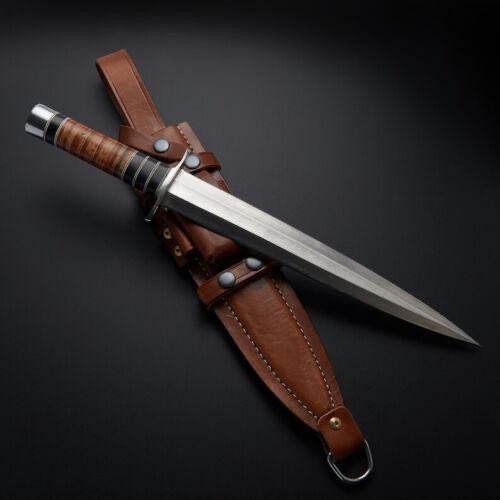 Handmade Fixed Blade Dagger Knife with Rosewood Handle and Leather Sheath-FBD014