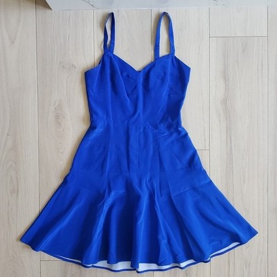 Amanda Uprichard Dress Womens XS Blue Silk Fit Flare Cocktail Mini Party USA