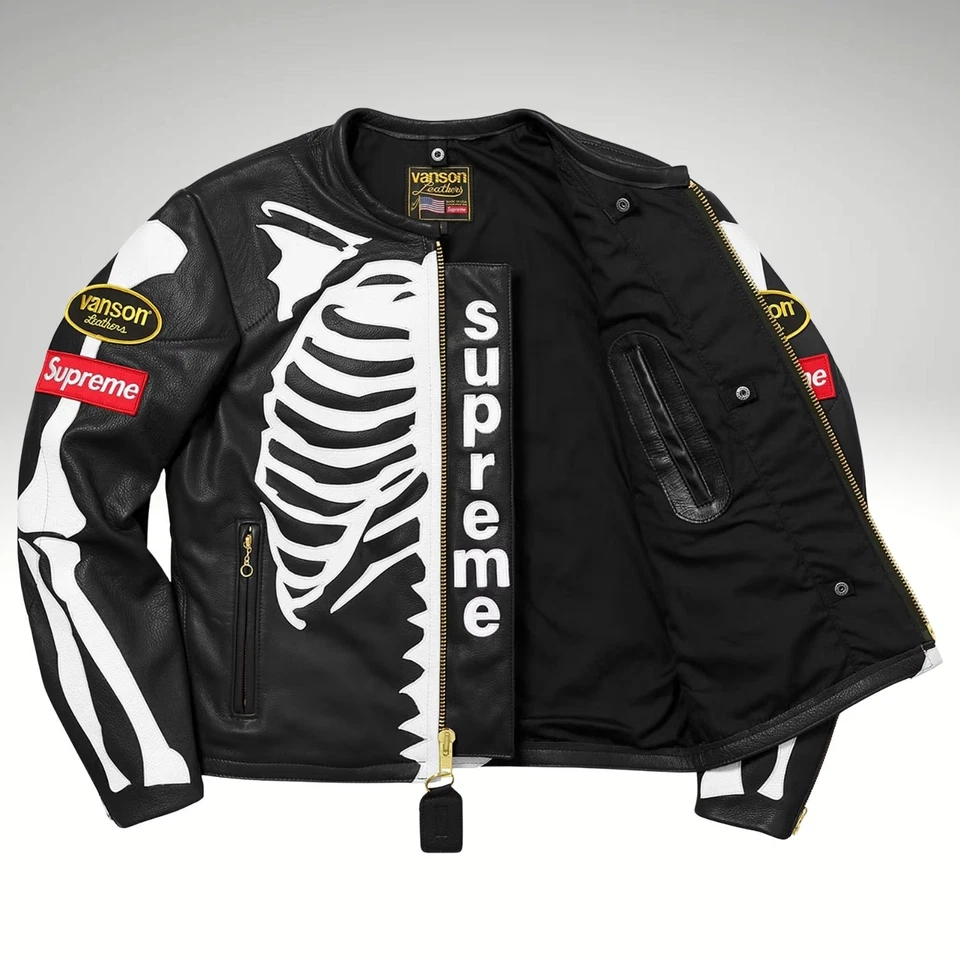Chaqueta de Motociclista Premium Supreme X Vanson Cuero Esqueleto - Cuero Genuino Negro Foto 3 de 4