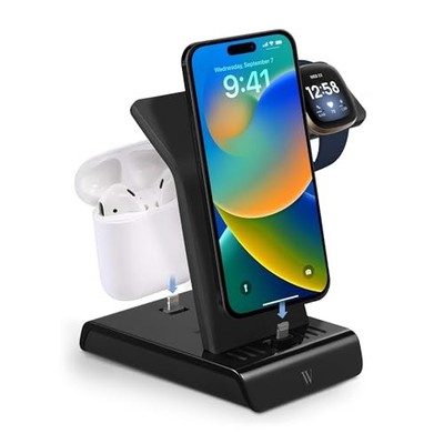 WASSERSTEIN WIRELESS CHARGER 3-in-1 CHARGING STATION CHARGER STAND - BLACK