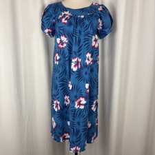 Hilo Hattie 70s/80s Hawaiian Floral Muumuu Dress Size M 100 Cotton Blue Pink