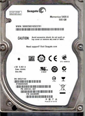 ST9500325AS,  9HH134-567, 0002BSM1,  WU,   5VE2,  SEAGATE SATA 500GB