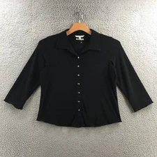 Cabi Marilyn Silver Blouse Top Women M Black Marilyn Button Front 3/4 Sleeve