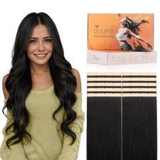 DOORES Tape in Extensions Human Hair Natural Black 18 Inch 10pcs 50g Wide Tape-i