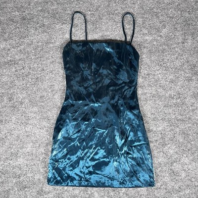 VTG Nasty Gal La Femme Brush Metallic Mini Dress Women S Small Blue 90s Y2K NEW
