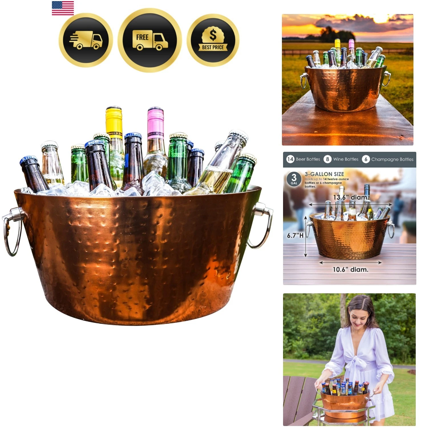 Ice Bucket Wine Cooler Cooler Drink Cooler Large Ice Bucket Party Cooler