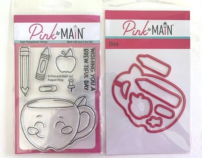 Pink & Main AUGUST MUG Clear Polymer 7 Piece Stamp Set & 6 Piece Matching Dies