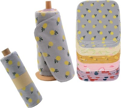 Paperless Towels Roll Washable Cotton Cloth, Reusable Paper Towels - 25 Pack wit
