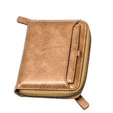 Fashion Men's Leather Business Wallet With Coins Pocket Zipper Purse Brown