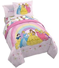 Disney Princess Rainbow 7 Piece Full Bed Set - Includes Comforter Sheet Set -