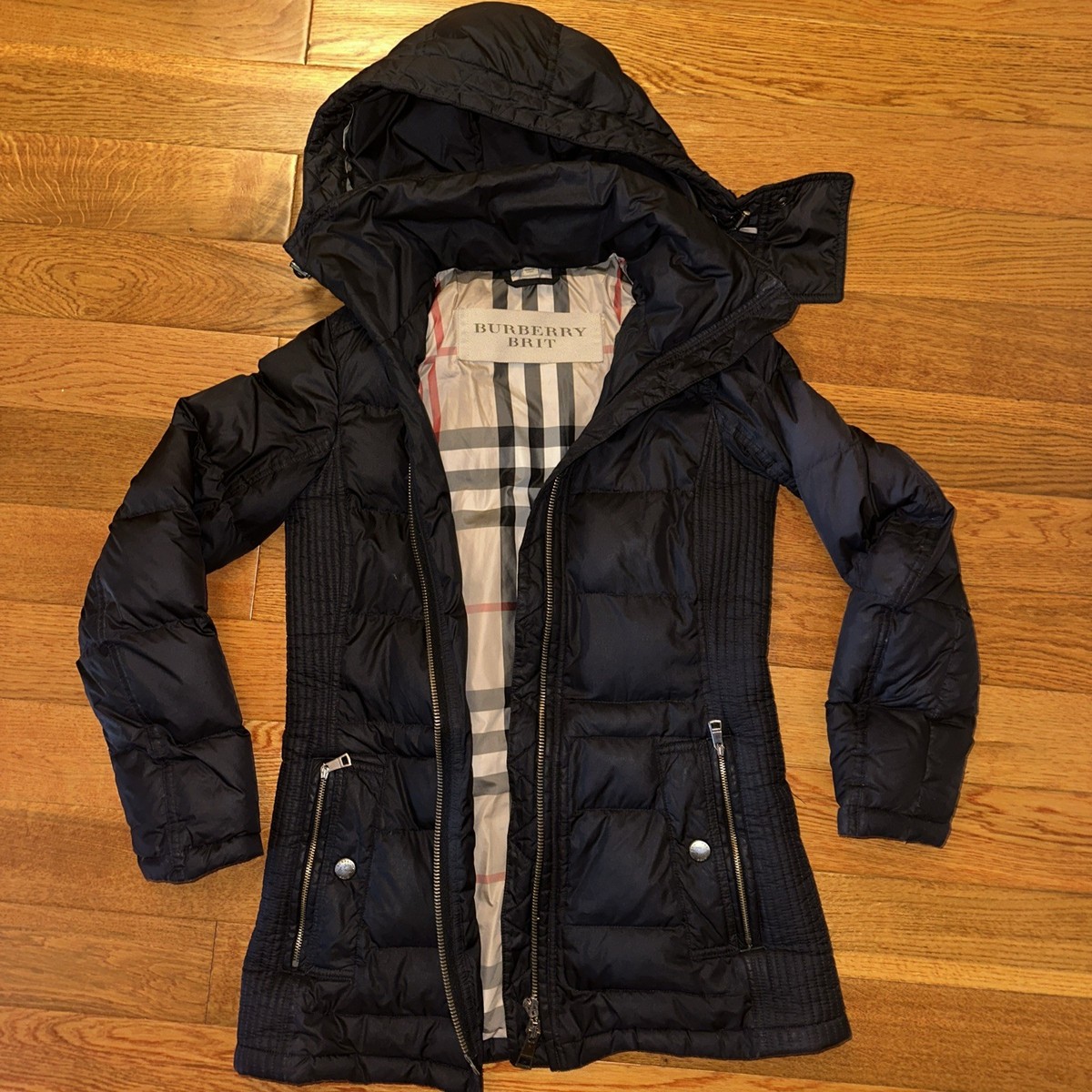 ジャケット・アウター BURBERRY BRIT Burberry Brit Goose Down Black Jacket women Size XS Removable Hood
